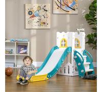 AIYAPLAY Tobogán Infantil 5 en 1, Tobogán para Niños de 1-3 Años con Aro de Baloncesto, Telescopio, Escalador y Cesta Inferior, para Interior y Exterior, Amarillo y Verde Amarillo