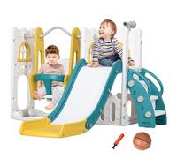 AIYAPLAY Tobogán Infantil 6 en 1 con Columpio para Interior Multicolor | Parque Infantil, Tobogán, Telescopio, Aro de Baloncesto, Espacio de Almacenamiento
