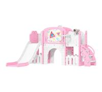 AIYAPLAY Tobogán Infantil 7 en 1, Tobogán para Niños de 1-3 Años, Rosa | Temática de Rana, Aro de Baloncesto, Túnel, Pizarra, Telescopio de Juguete, Escalador y Cajas, Interior y Exterior
