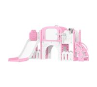 AIYAPLAY Tobogán Infantil 7 en 1, Tobogán para Niños de 1-3 Años, Temática de Rana, con Aro de Baloncesto, Túnel, Pizarra, Telescopio de Juguete, Escalador y Cajas, para Interior y Exterior, Rosa