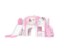 Aiyaplay tobogán infantil 7 en 1, tobogán para niños de 1-3 años, temática de rana, con aro de baloncesto, túnel, pizarra, telescopio de juguete, escalador y cajas, para interior y exterior, rosa 94 c