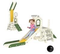 AIYAPLAY Tobogán Infantil Plegable 5 en 1 para 1-3 Años Blanco Crema | Tobogán para Niños con Escalador, Aro de Baloncesto, Pelota, Almacenamiento, Peldaños, Fácil de Montar y Limpiar