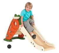 AIYAPLAY Tobogán Infantil, Tobogán Plegable para Niños Pequeños 3 en 1 con Canasta de Baloncesto, Escalador, Tobogán de Interior con Tema de Zanahoria para Niños de 1 a 3 Años, Naranja