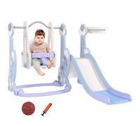AIYAPLAY tobogán tobogán infantil 4 en 1 con columpio, canasta de baloncesto, parque infantil, tobogán para niños pequeños con diseño de cohete parque infantil para interior y exterior 1,5-4 años