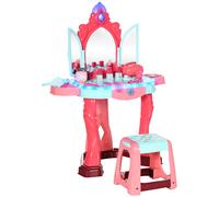 AIYAPLAY Tocador Infantil +3 Años con Taburete Espejo Luz Música y Secador Tocador de Maquillaje 57x34x76 cm Multicolor