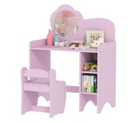 Aiyaplay tocador de maquillaje niña, 2 en 1, escritorio, tocador infantil con taburete, espejo en forma de flor, estantes abiertos, para niños +3 años, morado