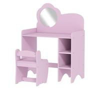 Aiyaplay tocador de maquillaje niña, 2 en 1, escritorio, tocador infantil con taburete, espejo en forma de flor, estantes abiertos, para niños +3 años, morado