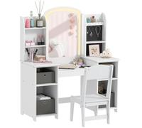 AIYAPLAY Tocador de Maquillaje Niña con Espejo con Luz Taburete Blanco | Tocador Infantil, Cajones de Tela, Ganchos para Joyas y Estantes, para Niños de 3 a 8 Años, para Habitación Infantil