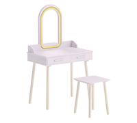AIYAPLAY Tocador de Maquillaje Niña con Espejo de LED de 3 Colores Rosa | Taburete, 2 Cajones, Tocador Infantil, para Niños de 3 a 8 Años, para Habitación Infantil