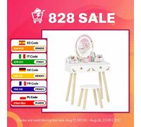AIYAPLAY Tocador de Maquillaje Niña con Luces LED de 3 Colores Taburete Espejo 2 Cajones 2 Cajas de Almacenaje Blanco BLANCO