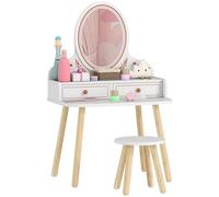 AIYAPLAY Tocador de Maquillaje Niña con Taburete, Espejo, 3-8 Años Blanco