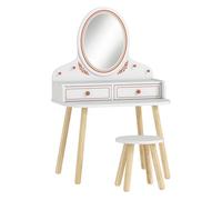 AIYAPLAY Tocador de Maquillaje Niña, Tocador Infantil con Taburete y Espejo, 2 Cajones y Barras Colgantes, para Niños de 3 a 8 Años, Blanco