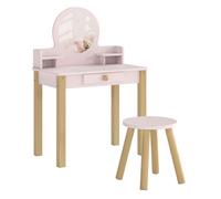 Aiyaplay tocador de maquillaje niña, tocador infantil con taburete y espejo, cajón y 2 estantes abiertos, para niños de 3 a 6 años, rosa 55 cm