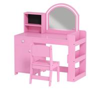 Aiyaplay tocador de maquillaje niña, tocador infantil con taburete y espejo con luces led, 1 cajón, armario y 5 estantes, para niños de 3 a 8 años, rosa