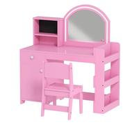 AIYAPLAY Tocador de Maquillaje Niña, Tocador Infantil con Taburete y Espejo con Luces LED, 1 Cajón, Armario y 5 Estantes, para Niños de 3 a 8 Años, Rosa