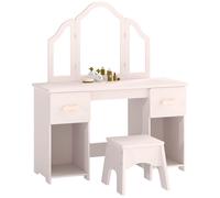 AIYAPLAY Tocador de Maquillaje Niñas con Taburete 3 Espejos Desmontables 2 Cajones 2 Armarios 7 Accesorios para +3 Años Rosa