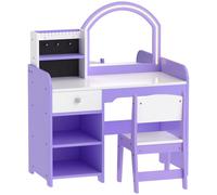 AIYAPLAY Tocador de Maquillaje para Niñas con Espejo LED de 2 Colores Taburete 2 Soportes para Joyas Cajón 2 Compartimentos Morado Aosom España