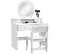 AIYAPLAY Tocador Infantil con Espejo y Taburete, Tocador Infantil Set de Maquillaje con Cajones de Almacenaje Regalo para Niños de 3 a 8 Años - Blanco