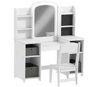 AIYAPLAY Tocador infantil con taburete y espejo LED, mesa de maquillaje para 3 a 8 años, 104 x 40 x 112 cm, blanco Aosom España
