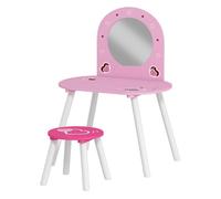 AIYAPLAY Tocador Infantil con Taburete y Espejo, Tocador para Niñas con Dibujos de Corazones, Mesa de Maquillaje para Niños y Niñas de 3-6 Años, Rosa