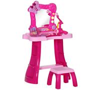 AIYAPLAY - Tocador infantil de 15 piezas con taburete y espejo, luz, música, para niñas de 3 a 6 años, color rosa