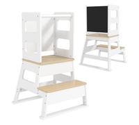 AIYAPLAY Torre de Aprendizaje 2 en 1 Taburete de Aprendizaje para Niños de 3-6 Años con Pizarra y Barrera de Seguridad para Baño Cocina 55x52,5x87,5 cm Blanco