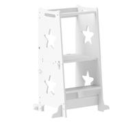Aiyaplay torre de aprendizaje 2 en 1 taburete de aprendizaje para niños de +3 años convertible en mesa y silla con barra de seguridad 60x44,5x86 cm blanco