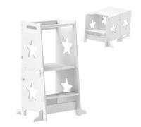 AIYAPLAY Torre de Aprendizaje 2 en 1 Taburete de Aprendizaje para Niños de +3 Años Convertible en Mesa y Silla con Barra de Seguridad 60x44,5x86 cm Blanco