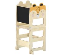 AIYAPLAY Torre de Aprendizaje 3 en 1 Plegable Convertible en Escritorio y Silla con Pizarra Dibujos de Zorros Natural