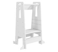 AIYAPLAY Torre de Aprendizaje de Madera Taburete de Aprendizaje para Niños de +3 Años con Pedal Altura Ajustable en 3 Niveles y Barrera de Seguridad para Baño Cocina 45x47,5x91 cm Blanco