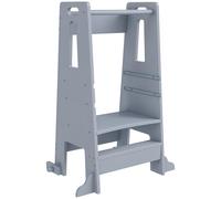 AIYAPLAY Torre de Aprendizaje de Madera Taburete de Aprendizaje para Niños de +3 Años con Pedal Altura Ajustable en 3 Niveles y Barrera de Seguridad para Baño Cocina 45x47,5x91 cm Gris