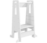 AIYAPLAY Torre de Aprendizaje de Madera Taburete de Aprendizaje para Niños de +3 Años con Pedal Altura Ajustable en 3 Niveles y Barrera de Seguridad para Baño Cocina 45x47,5x91 cm Blanco