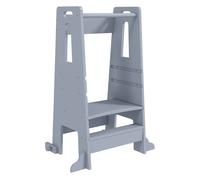 AIYAPLAY Torre de Aprendizaje de Madera Taburete de Aprendizaje para Niños de +3 Años con Pedal Altura Ajustable en 3 Niveles y Barrera de Seguridad para Baño Cocina 45x47,5x91 cm Gris
