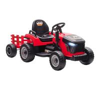 AIYAPLAY Tractor Eléctrico para Niños con Remolque Desmontable 12V Rojo