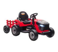 AIYAPLAY Tractor Eléctrico para Niños con Remolque Desmontable Batería 12V Velocidad 3-5 km/h, Control Remoto 2,4G Rojo