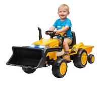 AIYAPLAY Tractor Eléctrico para Niños con Remolque Desmontable y Pala, Tractor de Juguete de Batería 12V, Motor Doble, Control Remoto 2,4G, Luces, Música, Conexión Inalámbrica, USB para Niños 3-8 Años
