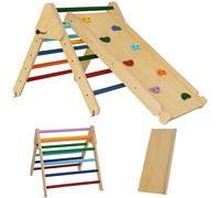 AIYAPLAY Triángulo de Escalada de Madera 3 en 1 con Rampa para Deslizarse o Escalar 147x64,5x63 cm Multicolor