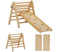 AIYAPLAY Triángulo de Escalada de Madera 3 en 1 con Rampa para Deslizarse o Escalar 147x64,5x63 cm Natural