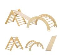 Aiyaplay triángulo de escalada de madera 4 en 1 montessori escalada para niños de 18-48 meses con rampa escalador de arco para deslizarse o escalar 219x72,5 cm natural