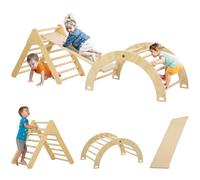 AIYAPLAY Triángulo de Escalada de Madera 4 en 1 Montessori Escalada para Niños de 18-48 Meses con Rampa Juego de Escalada de Arco para Deslizarse o Trepar 219x72,5 cm Natural