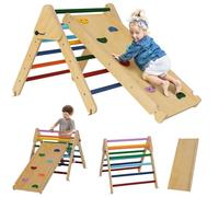AIYAPLAY Triángulo de Escalada de Madera Plegable 3 en 1 Escalada para Niños de 18-48 Meses con Rampa para Deslizarse o Trepar Multicolor