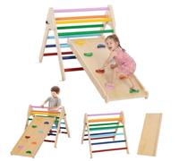 AIYAPLAY Triángulo de Escalada de Madera Plegable 3 en 1 Multicolor | para Niños 18-48 Meses, con Rampa para Deslizarse o Trepar