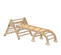 AIYAPLAY Triángulo de escalada infantil 8 en 1 con rampa de doble cara, arco de escalada de madera con tobogán & escalera, natural