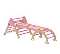 AIYAPLAY Triángulo de escalada infantil 8 en 1 con tobogán reversible y arco - Rosa Aosom España