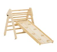 AIYAPLAY Triángulo de Escalada Montessori Plegable Madera 3 en 1 con Rampa para Deslizarse o Escalar 147x64,5x63 cm Natural Aosom España