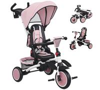 AIYAPLAY Triciclo Evolutivo 6 en 1 Plegable Asiento Giratorio 360° Rosa | Triciclo para Bebés 1-5 Años, Mango Parental, Respaldo Reclinable, Toldo, Cinturón de Seguridad, Cesta, Reposapiés
