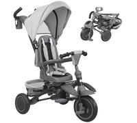 AIYAPLAY Triciclo Evolutivo 6 en 1 Plegable Asiento Giratorio de 360° Mango Parental Respaldo Reclinable Toldo Gris