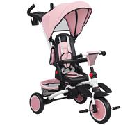 AIYAPLAY Triciclo Evolutivo 6 en 1 Plegable Asiento Giratorio de 360° Mango Parental Respaldo Reclinable Toldo Rosa
