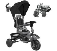 AIYAPLAY Triciclo Evolutivo 6 en 1 Plegable Asiento Giratorio de 360° Mango Parental Respaldo Reclinable Toldo Negro