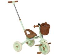 AIYAPLAY Triciclo para Bebés 2 en 1 para 2-5 Años con Barra Parental Pedales Antideslizantes, Reposapiés Plegables y Cesta Verde